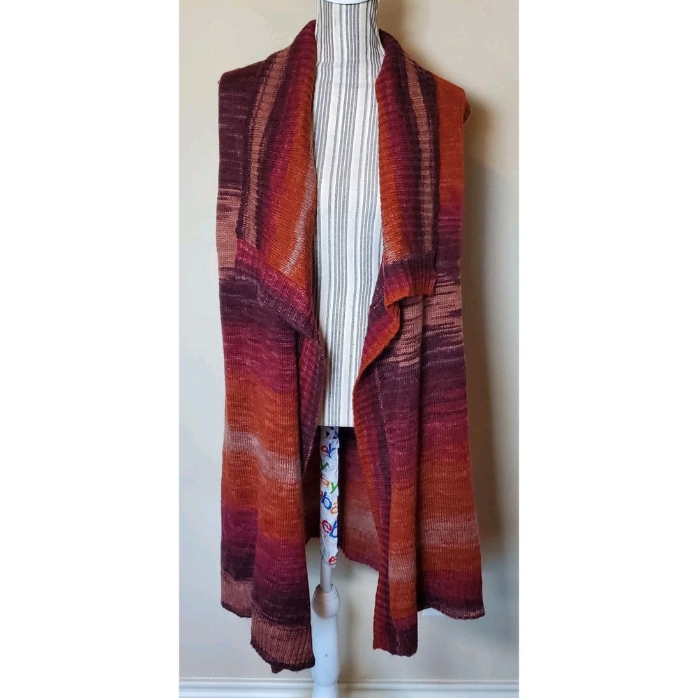 Absolutely Famous Cardigan Medium Open‎ Sleeveless Stripes Maroons